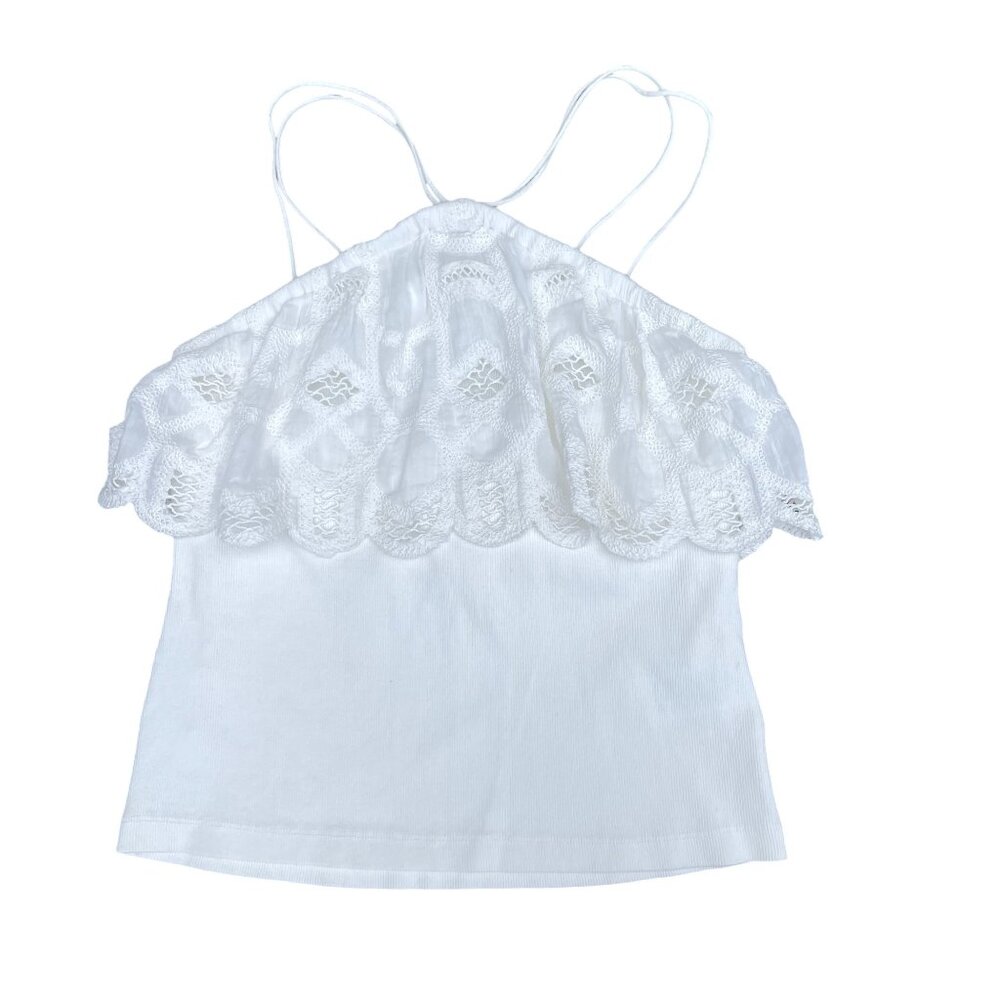 NWT Anthropologie Size M White Cotton  Lace Crop Top Strappy Summer Coquette NEW